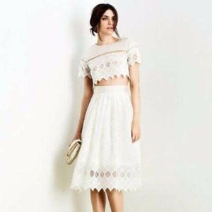 Alexis Lace Diamond Pattern Skirt and Top Set Sz4